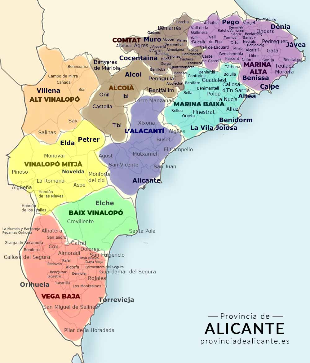 Todos los municipios de la Provincia de Alicante por comarca y ...