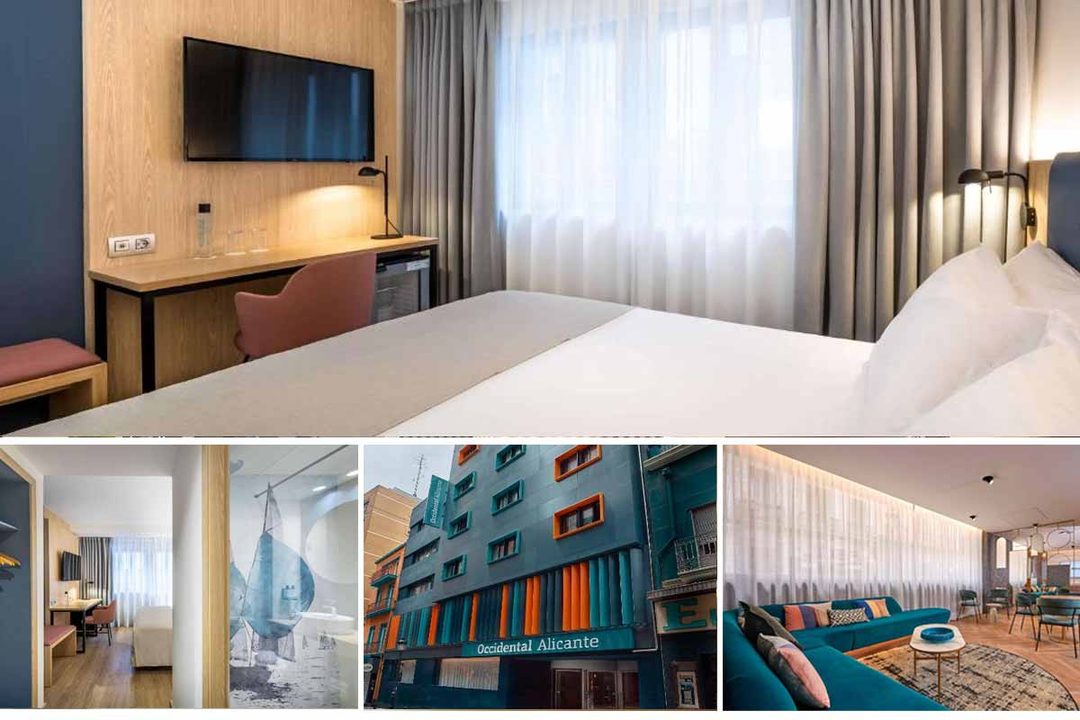 Collage de fotos del centrico hotel Occidental en Alicante